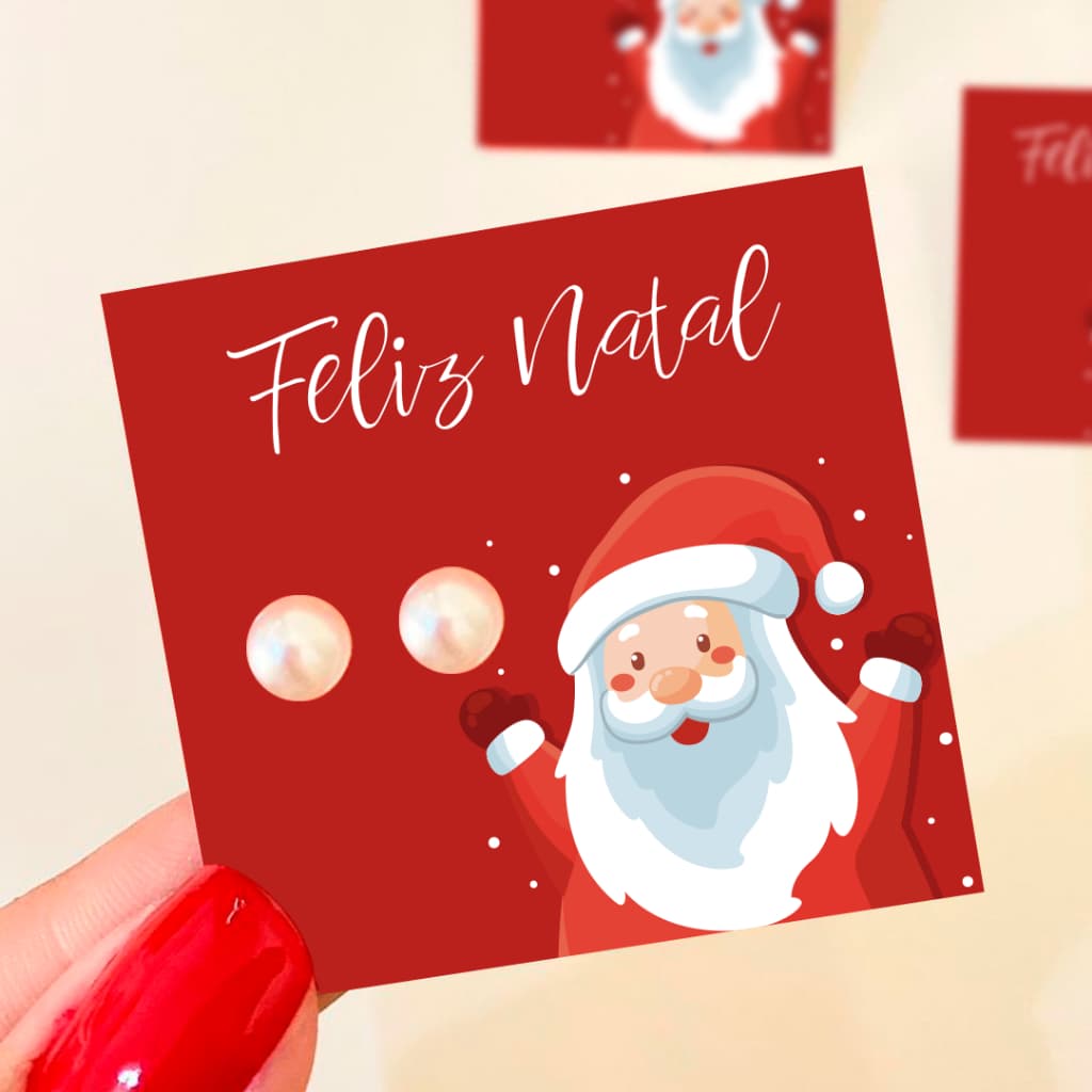 Pares de Brinco de Perola com tag Mimo para cliente Natal