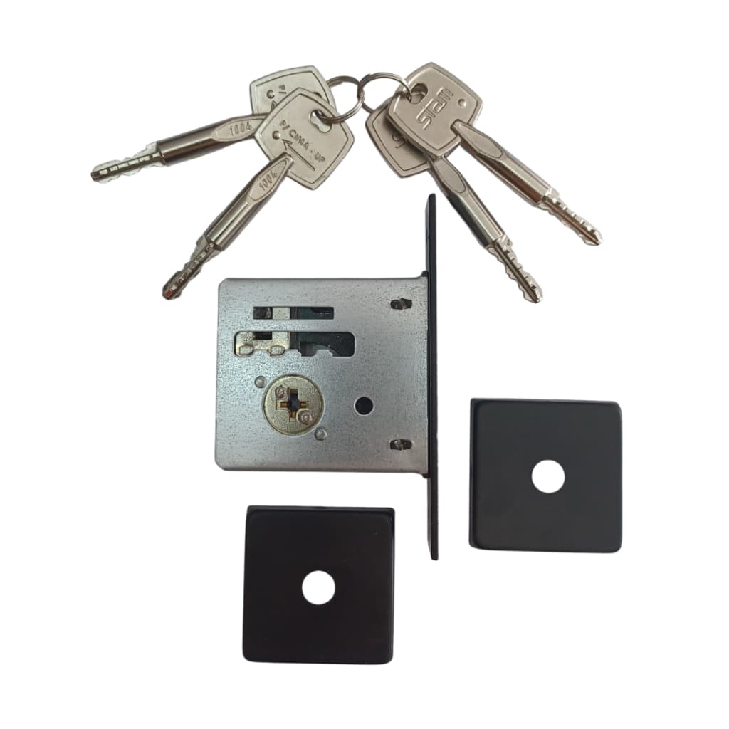 Fechadura Auxiliar 1004 Trava Tetra Stam Porta Madeira - Roseta Quadrada Preto - 4 Chaves Tetra SEM MAÇANETA