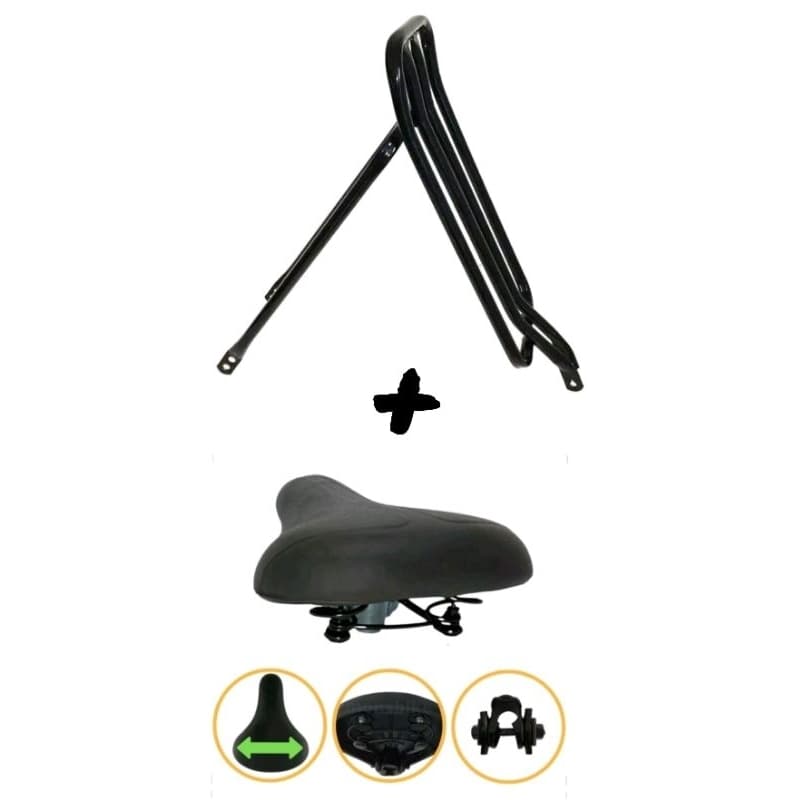 Bagageiro Garupa Garupeira Reta Tubular REFORÇADA + Banco Selim Beach 2 Molas Preto Tipo Kalf com Carrinho