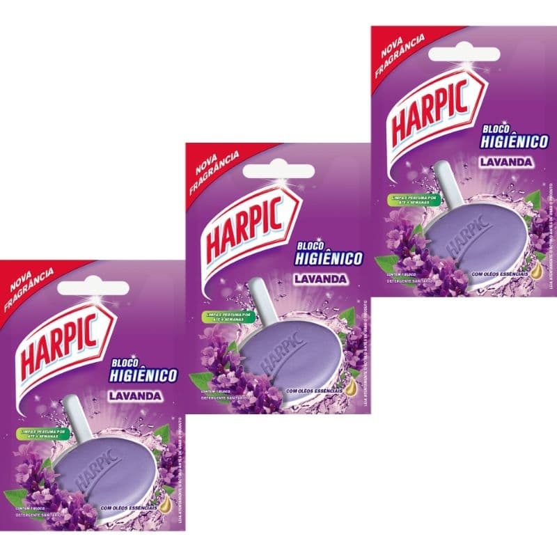 Kit com 3 Bloco Higiênico Lavanda Harpic para vaso sanitário