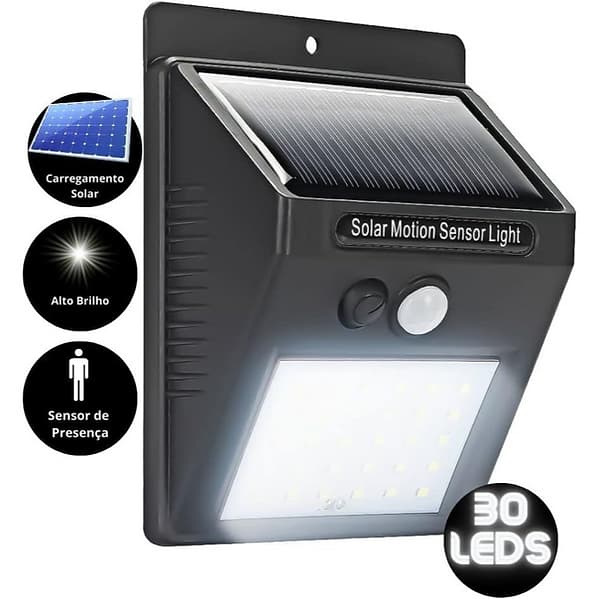 Luminária Solar De Parede 30 Leds 6w Com Sensor De Movimento
