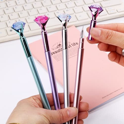 Kits com 4 Caneta Diamante Cristal Metalizado Ponta Fina 0.5 Preto Papelaria Escrita Fina