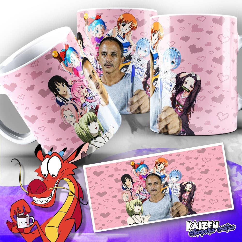 Caneca Meme - Manoel Tsé Gomes - Fãs do Manoel - Anime - Caneta Azul - Cerâmica