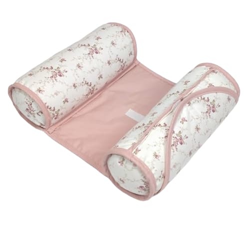 Rolinho Segura Bebe  Estampa Floral Rosa Antigo Enchimento com Pluma de Silicone