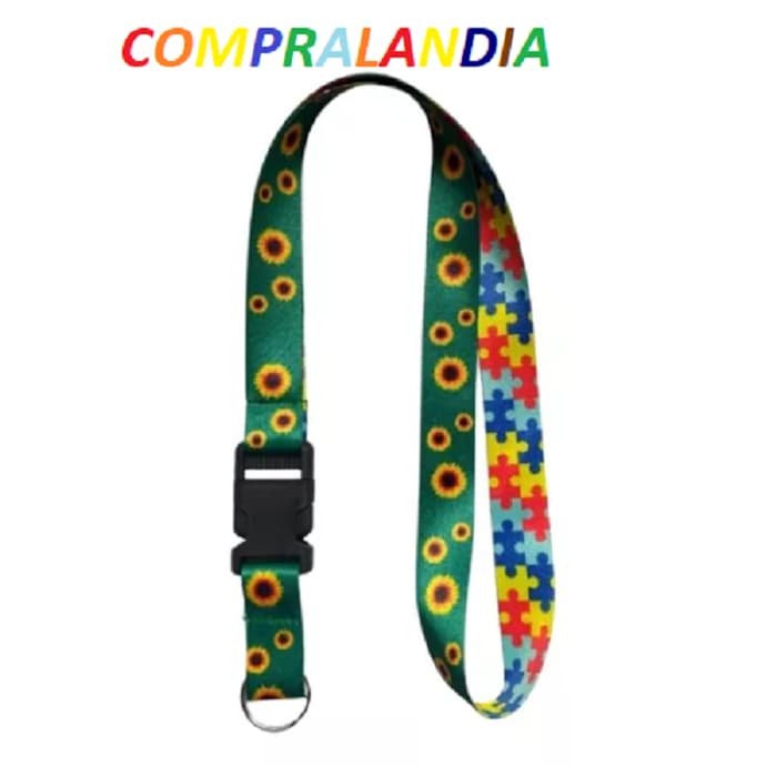 Cordão Pescoço com Engate Rápido para crachá ou documento cordão Girassol Doenças invisíveis Fita de pescoço quebra-cabeça dupla face autista autismo