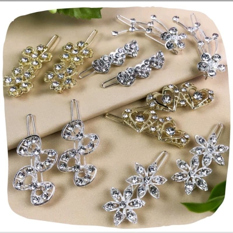 Kit Presilha Grampo Cabelo Feminino 12 Pçs - 06 Pares Metal Strass