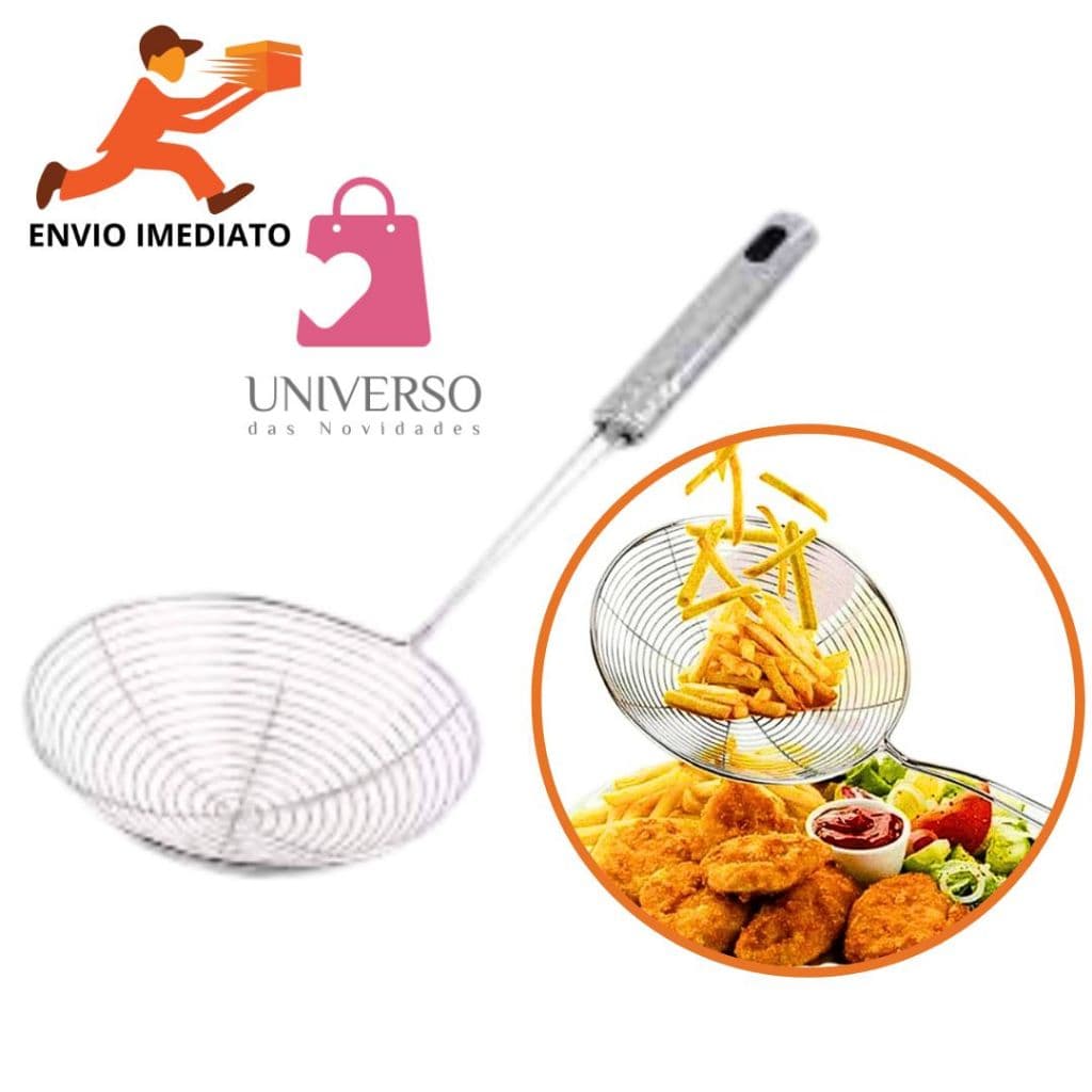 Escumadeira Fritura Aço Inox 34cm Salgados Pastel Batata Cozinha Doméstico Profissional