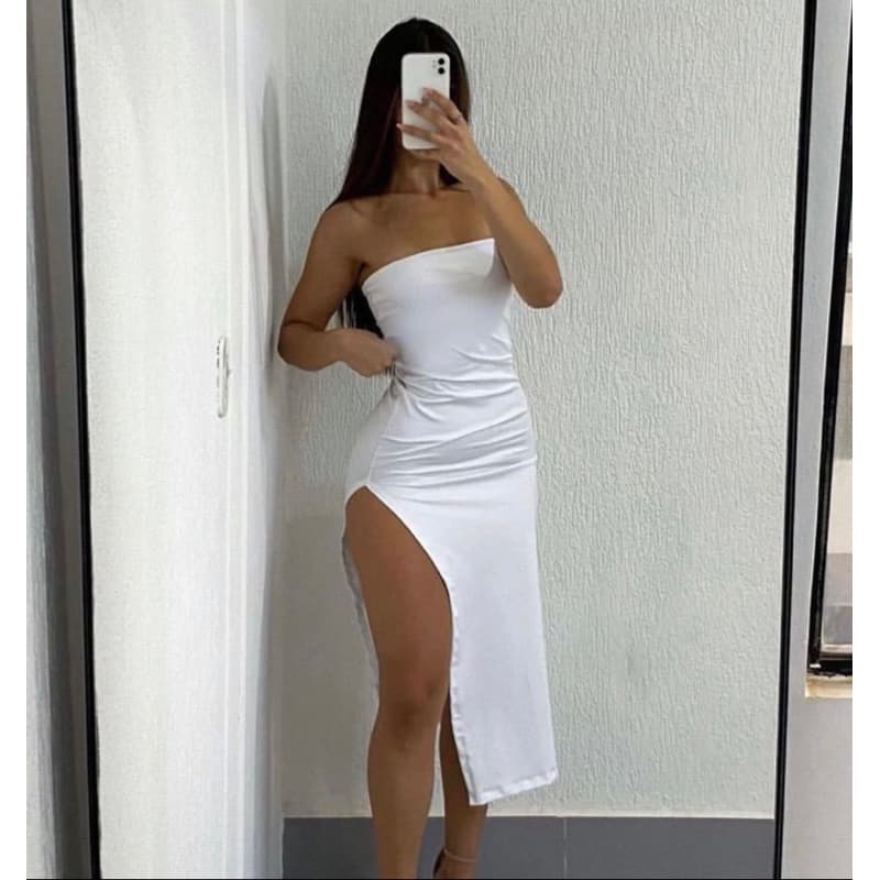 Vestido Suplex Premium Mídi Longo Feminino Elegante com Fenda (Rafaela)