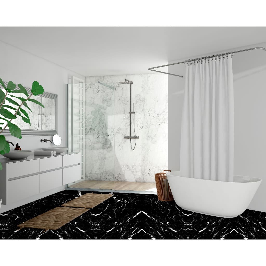 Adesivo Para Piso Lavável Box Banheiro Mármore Preto e Branco