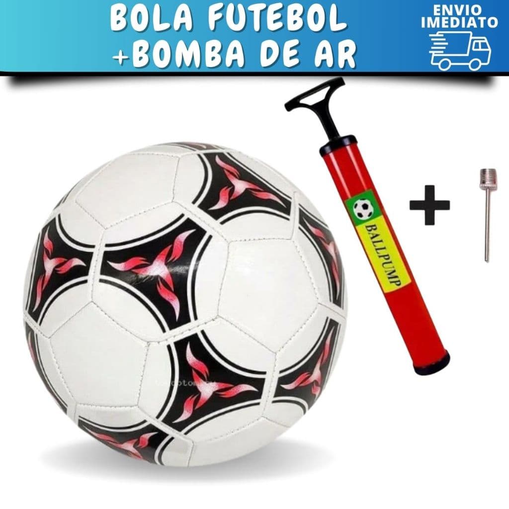 Bola De Futebol Campo n°5 Couro Sintético + 1 Bomba De Ar Manual Com Bico P Encher Bola Boias Bombinha de Ar