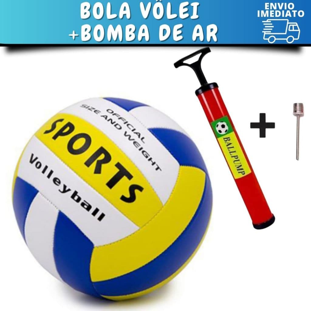 Bola Vôlei Semi Oficial + Bomba de Ar Manual Para Encher Bola Com Bico