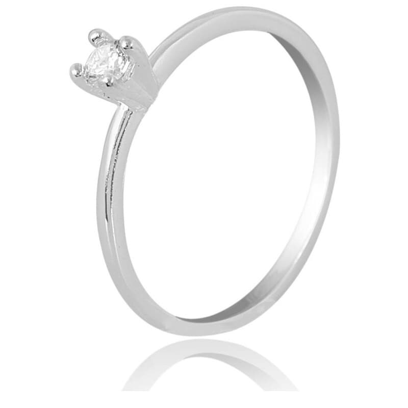 Anel Feminino Solitário aço inox prateado Pedra 2mm