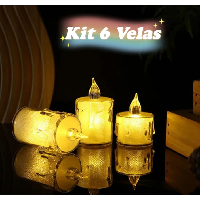 Kit 6 Velas Led Crital Com Bateria Luz Eletrônica Decoração Natal E Casamento