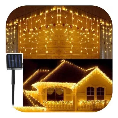 Cascata 400 Leds Pisca 8 Funções Solar 10m Natal Decoração (Branco Frio/Branco Quente/Colorido)