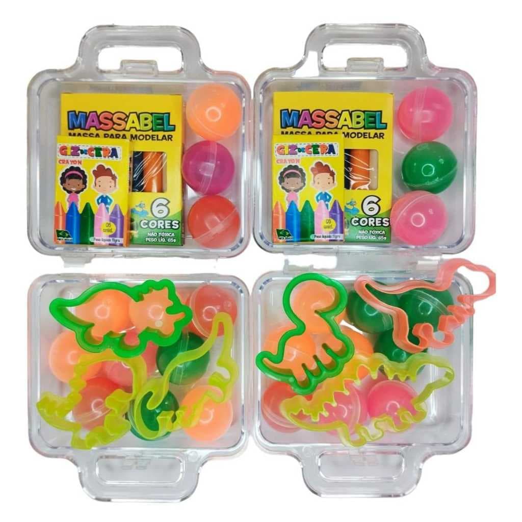 10 Maletinha + 10 Cortador + 10 Massinha De Modelar + 10 Geleca Slime+ 10 Giz 10G Kit Lembracinha