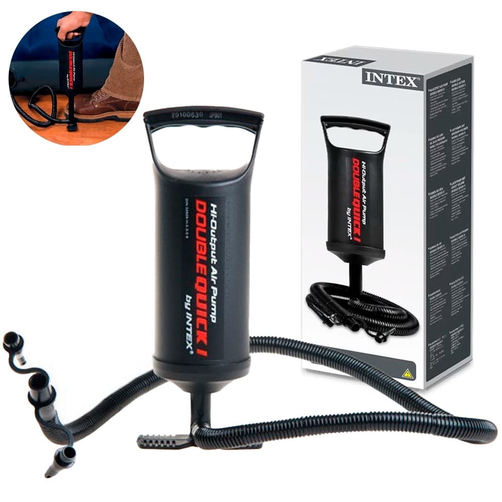 Bomba de ar manual Double Quick média preta Intex