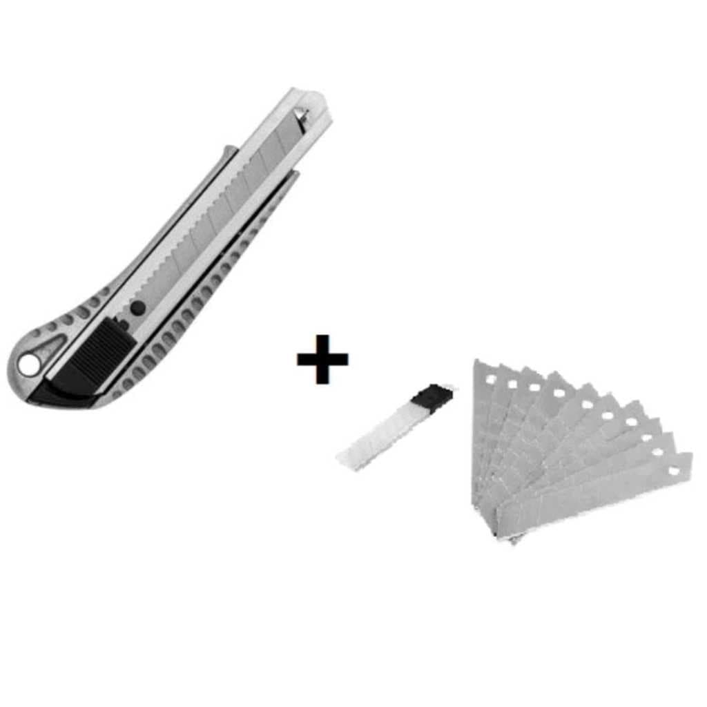 Estilete De Metal Profissional 18mm + 1 Estojo Com 10 Lâminas