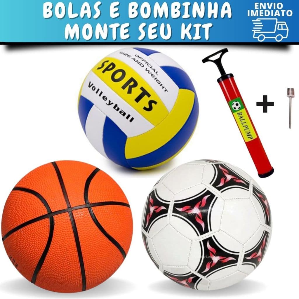 Bola De Futebol Vôlei Voleibol Basket Basquete e Bomba De Ar Bombinha Encher Bola Brinquedo Basketball