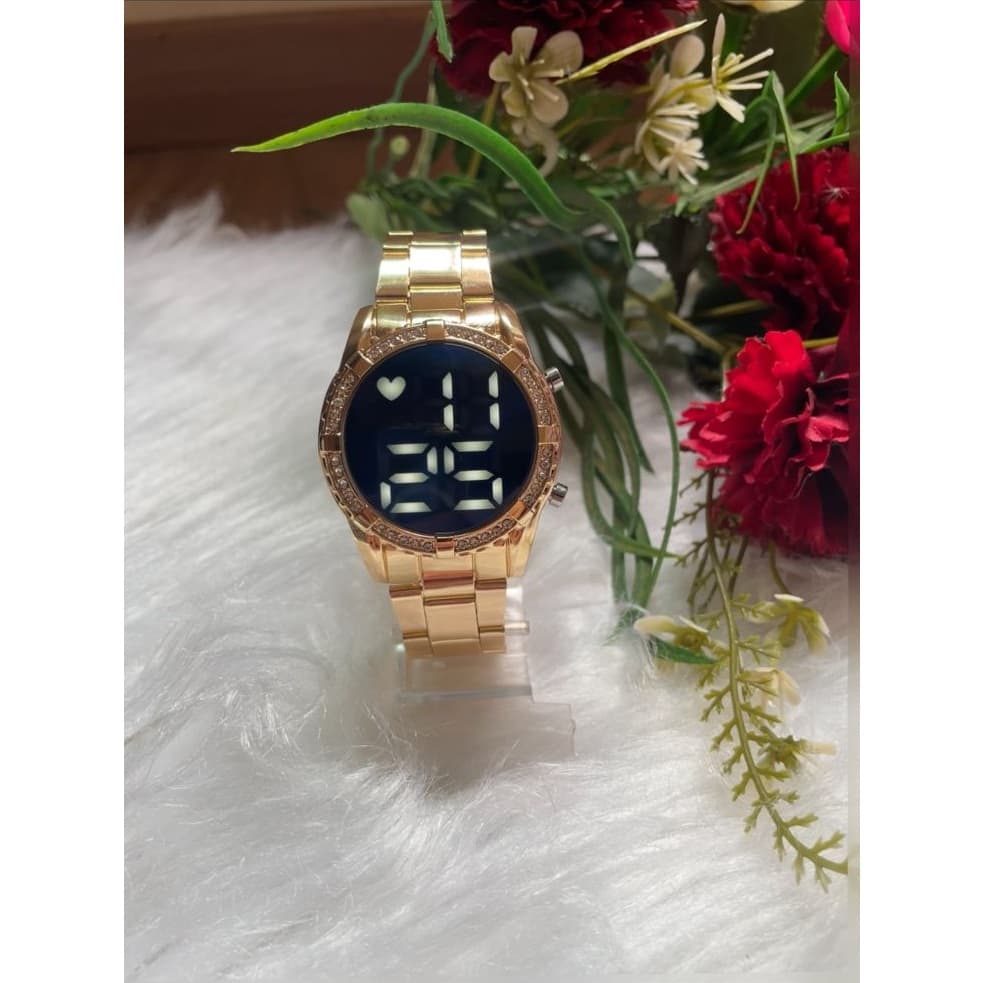 Relogio Feminino Dourado Rose Prata Digital Luxo Prova de agua 4353