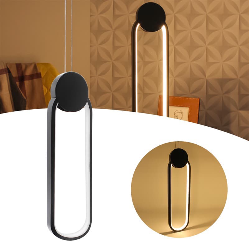 Luminária Pendente Minimalista Oval Led Moderno Preto 8013