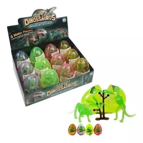 Brinquedo Ovo C/ 2 Dinossauros Fósseis + Acessório Brilha No Escuro 9cm Divertido