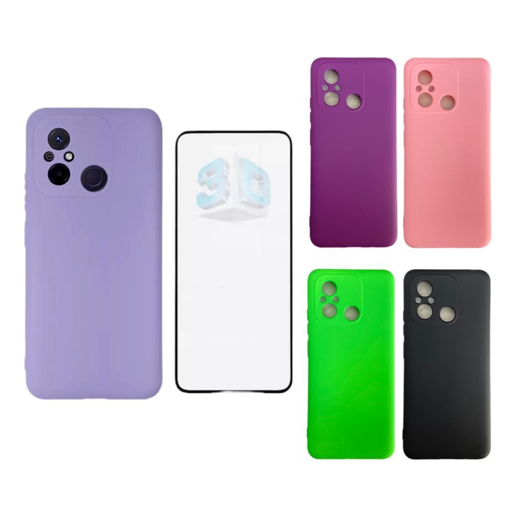 Capa Capinha de Celular compatível Redmi 12C + Película 3D Capa de Silicone e Aveludada