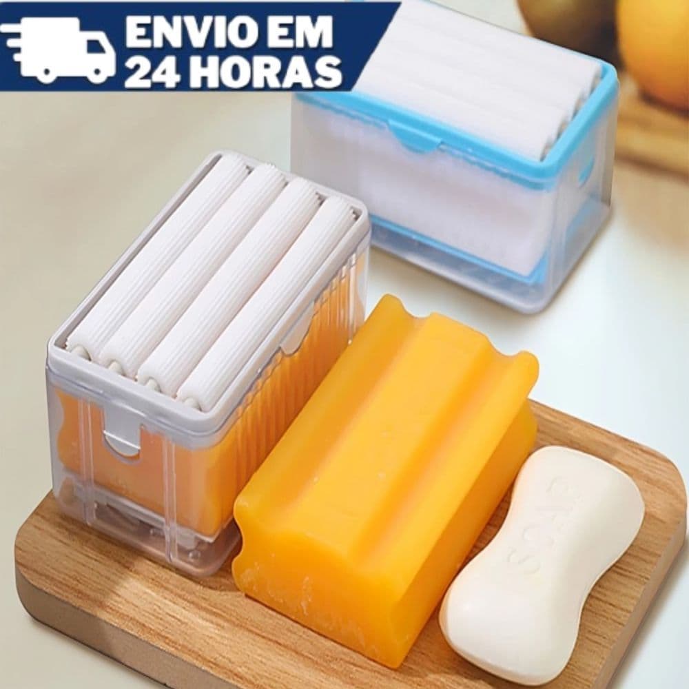 Suporte Dispenser de Sabão Multifuncional Portátil Com Rolos Para Lavar Roupas