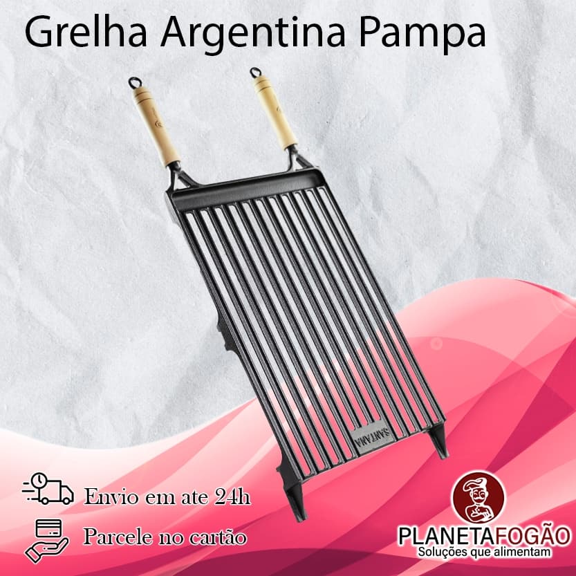 Grelha Churrasco Parrilla Argentina De Ferro Fundido e cabo de Madeira