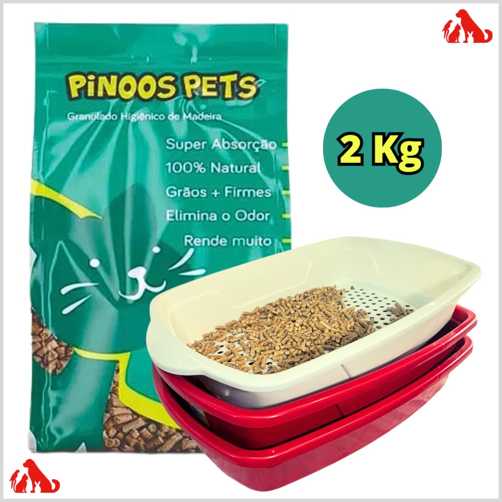Banheira Caixa de Areia Higiênica Gatos 3 peças + granulado de madeira 2kg