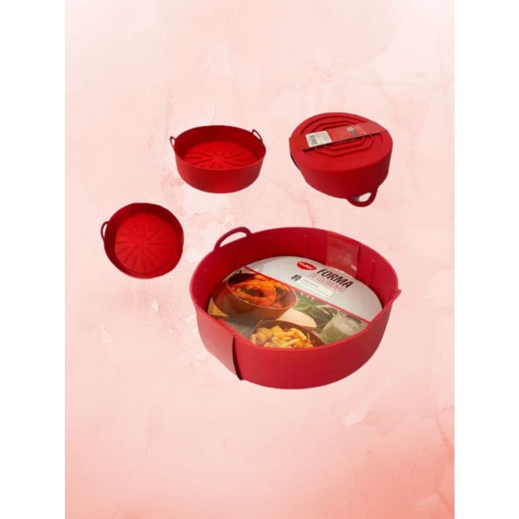 Forma em Silicone Vermelha Antiaderente Para Air Fryer Fritadeira 19 cm redonda
