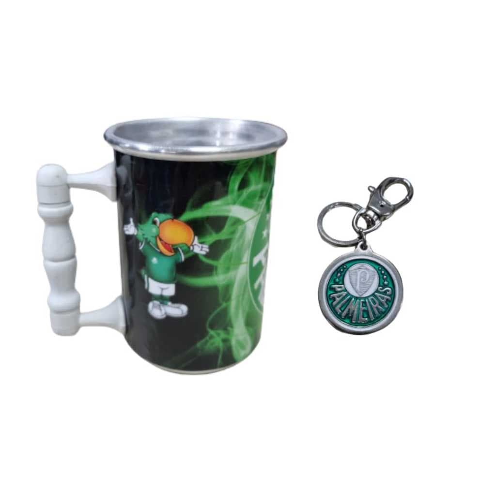Caneca do Palmeira  de Alumínio com Alça Mais Chaveiro de Metal do Verdão com gancho e argola