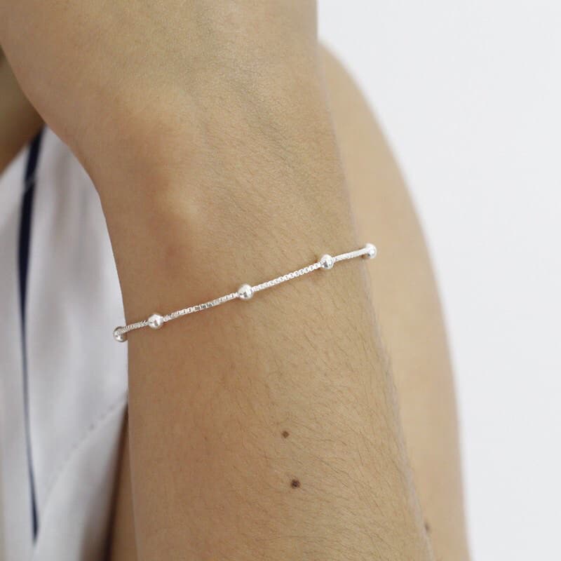 Pulseira Feminina de Prata 925 Original de Lei Legítima - V15 Bolinha