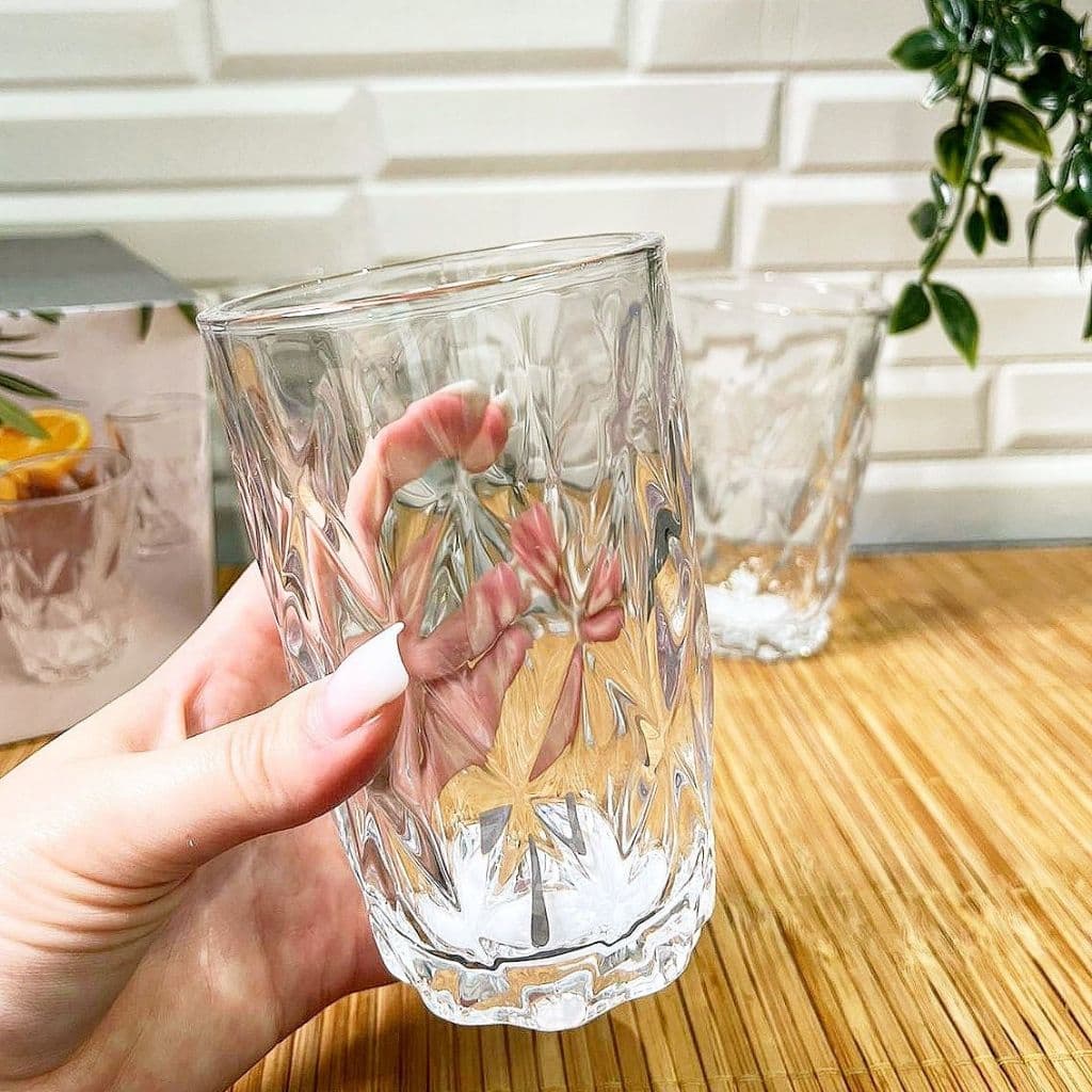 Jogo 6 Copos Vidro Diamond Diamante Luxo Transparente  370ml