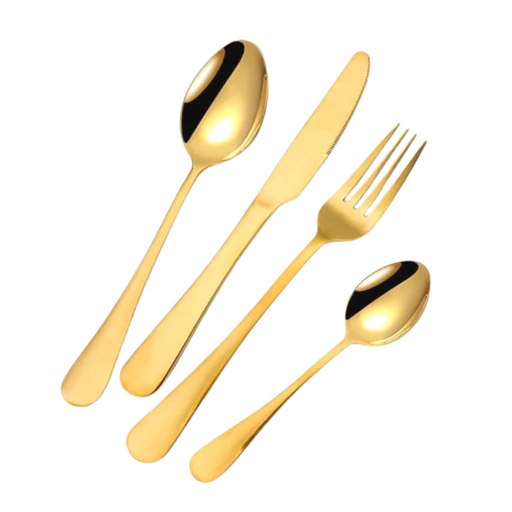 Kit Jogo Talheres Gourmet Dourado 24 Peças Inox Luxo Garfo Faca Colheres Mesa Jantar