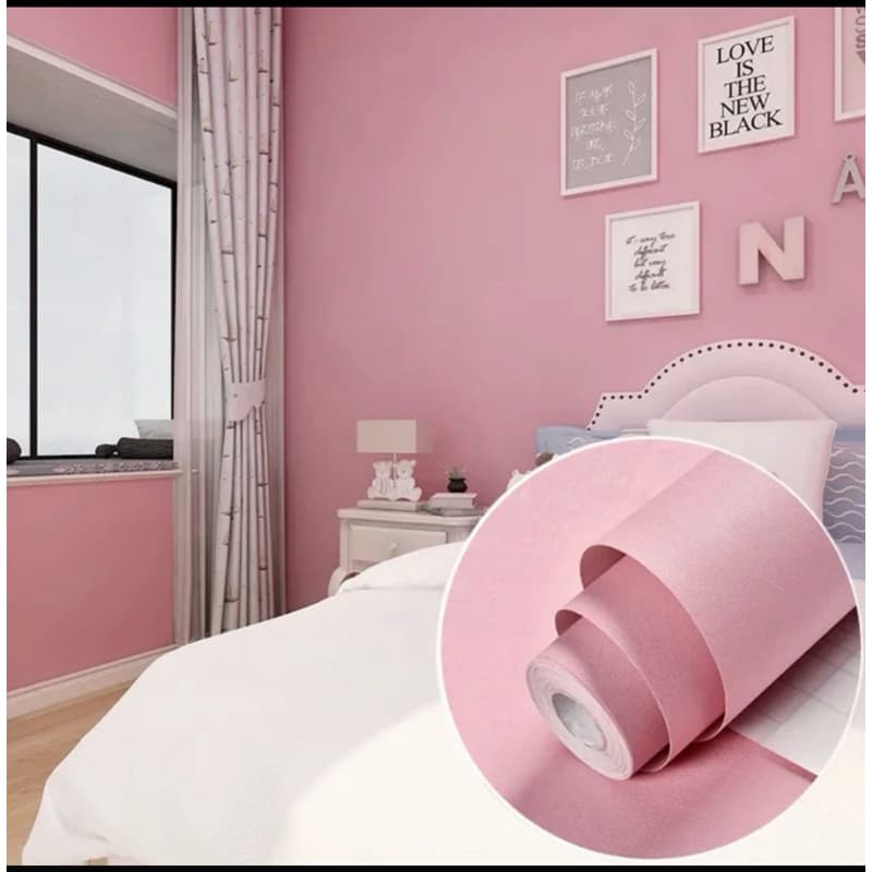 Papel de Parede Rosa Liso 5 METROS x 45CM Adesivo Autocolante para Sala, Quarto