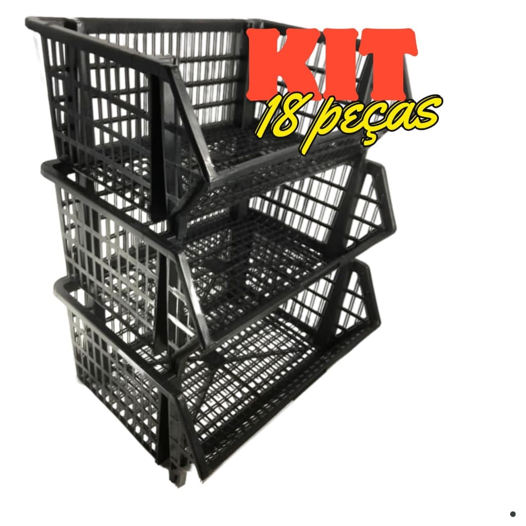 Kit 18 Cesto Expositor Organizador encaixavel Grande 58cm gondola plastica empilhavel