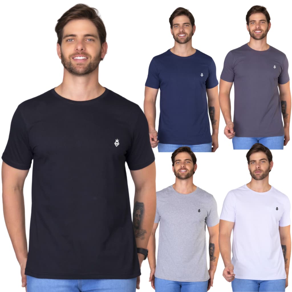 Kit 5 Camiseta Masculina Básica Algodão 30.1 Premium