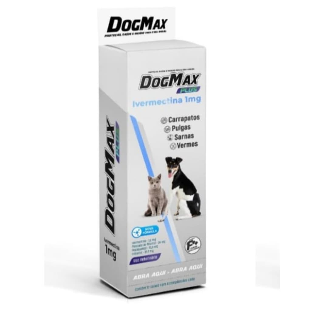 DogMax Plus - Ação 4 em 1 - Remédio para pulgas, carrapatos, vermes e sarna 48 Comprimidos 5kg