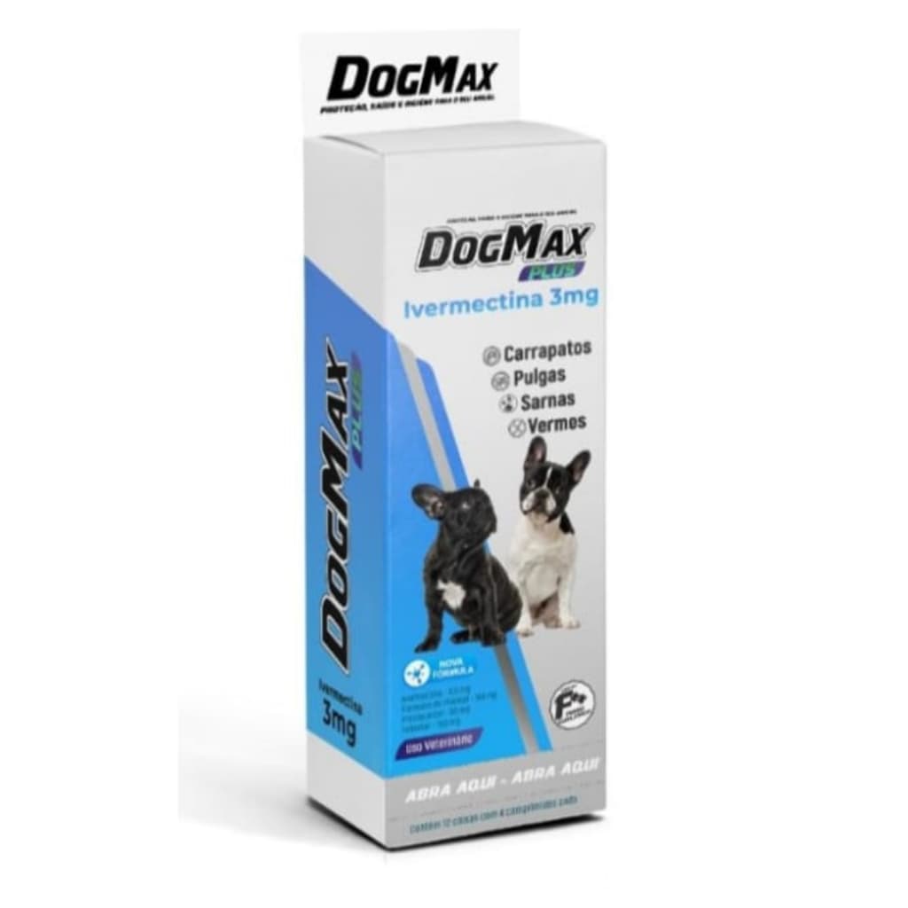 DogMax Plus - Ação 4 em 1 - Remédio para pulgas, carrapatos, vermes e sarna 48 Comprimidos 15kg