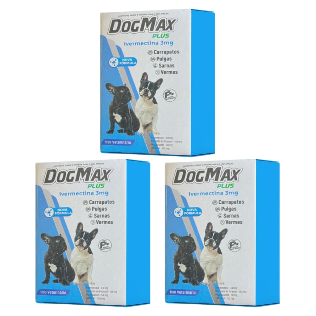 DogMax Plus - Ação 4 em 1 - Remédio para pulgas, carrapatos, vermes e sarna 12 Comprimidos 15kg