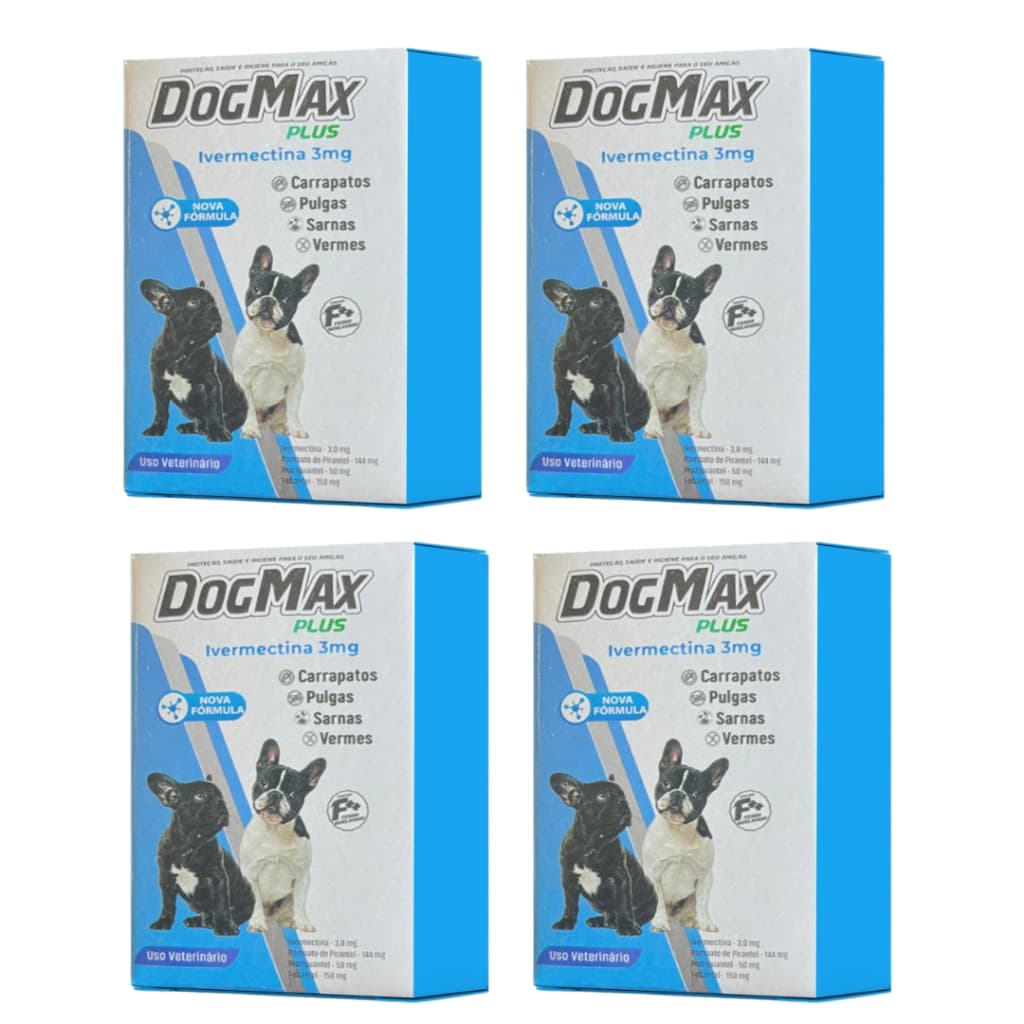 DogMax Plus - Ação 4 em 1 - Remédio para pulgas, carrapatos, vermes e sarna 16 Comprimidos 15kg
