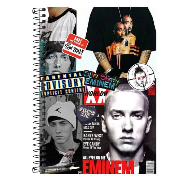 Caderno Personalizado EMINEM Rap Hip-hop - 1 matéria, 10 matérias e 20 matérias