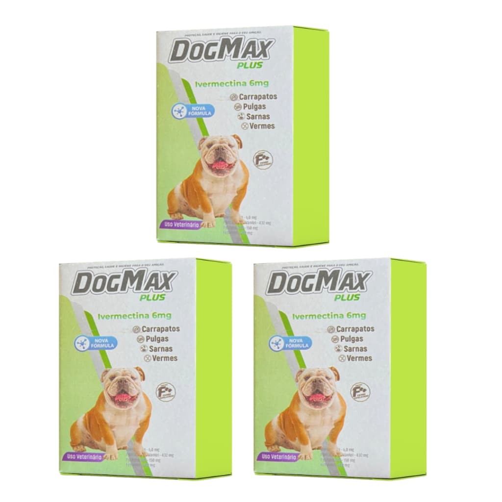 DogMax Plus - Ação 4 em 1 - Remédio para pulgas, carrapatos, vermes e sarna 12 Comprimidos 30kg
