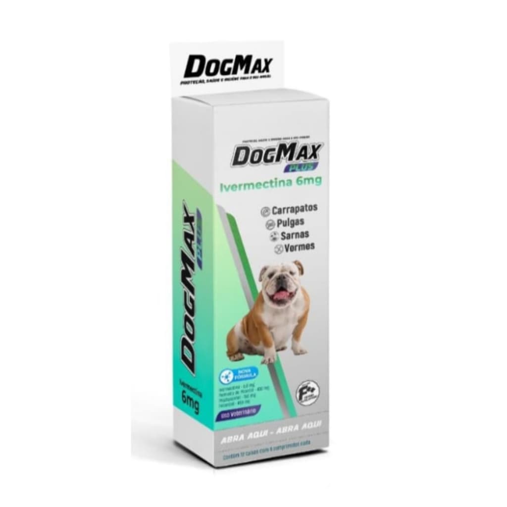 DogMax Plus - Ação 4 em 1 - Remédio para pulgas, carrapatos, vermes e sarna 48 Comprimidos 30kg