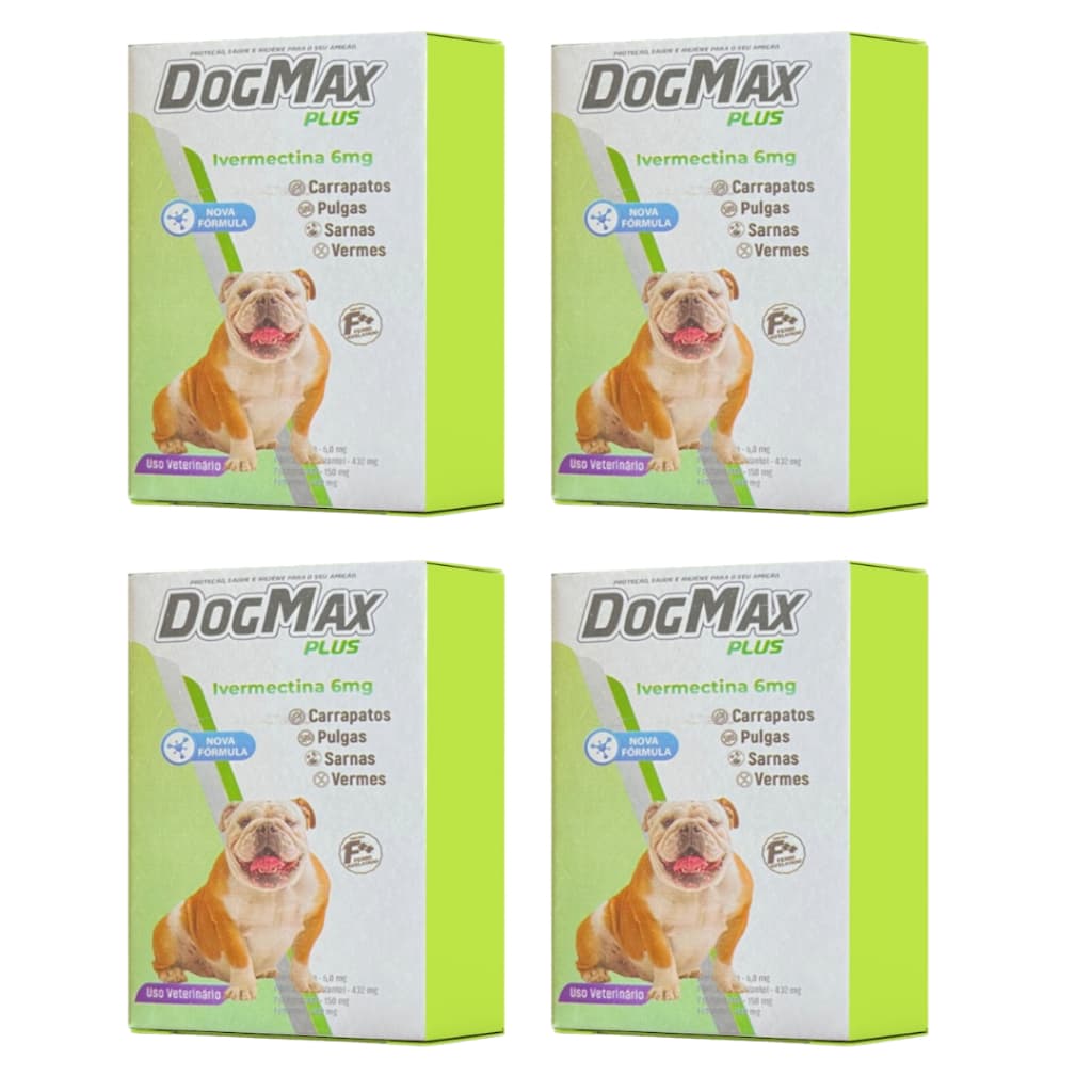 DogMax Plus - Ação 4 em 1 - Remédio para pulgas, carrapatos, vermes e sarna 16 Comprimidos 30kg