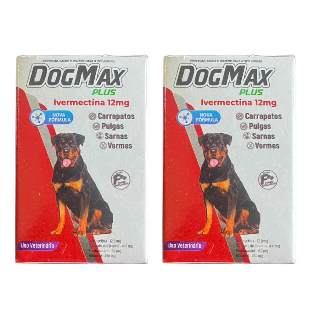 DogMax Plus - Ação 4 em 1 - Remédio para pulgas, carrapatos, vermes e sarna 8 Comprimidos 60kg