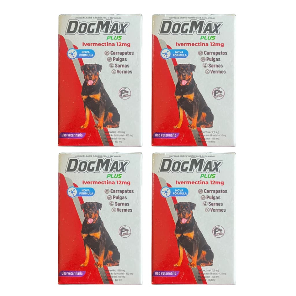 DogMax Plus - Ação 4 em 1 - Remédio para pulgas, carrapatos, vermes e sarna 16 Comprimidos 60kg