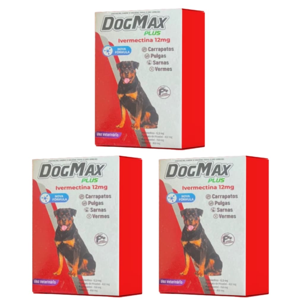 DogMax Plus - Ação 4 em 1 - Remédio para pulgas, carrapatos, vermes e sarna 4 Comprimidos 60kg