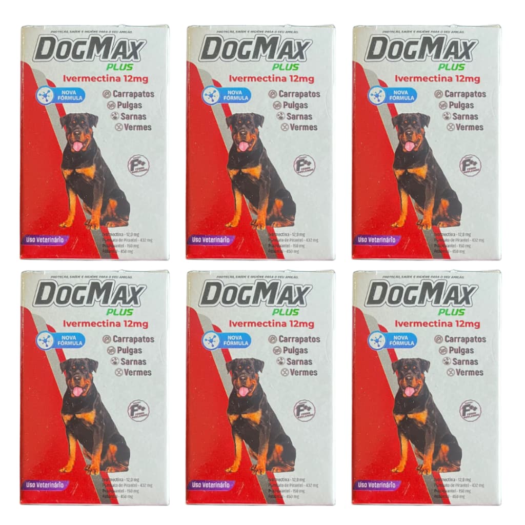 DogMax Plus - Ação 4 em 1 - Remédio para pulgas, carrapatos, vermes e sarna 24 Comprimidos 60kg