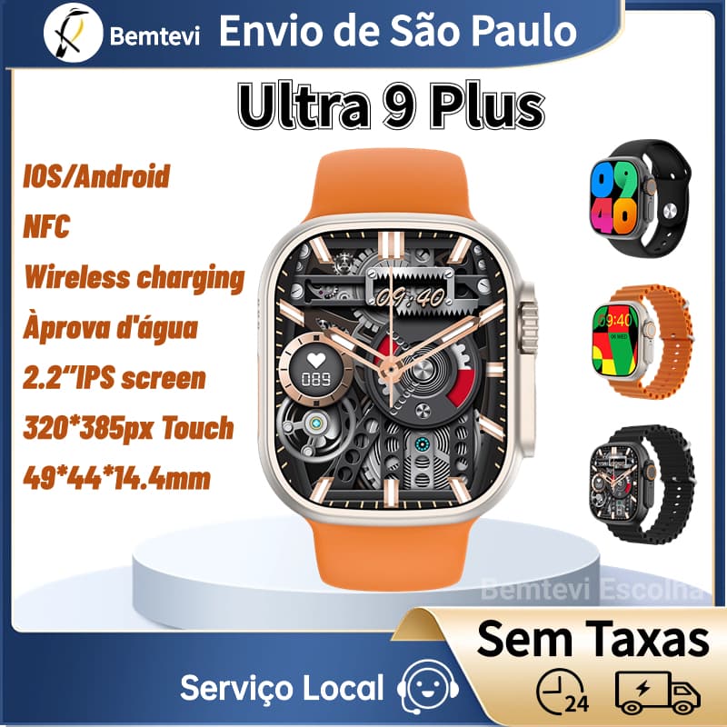 Bemtevi Microwear U9 Ultra Plus Relógio Smartwatch Relógio inteligente à prova d'água IP68 Série 9 Bússola 2.2 Tela Grande 49mm GPS Pista Homens Esporte Original IWO Smartwatch